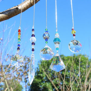 H&D Chandelier Suncatchers Prisms Glass Rainbow Maker Chakra Hanging Suncatcher Window Sun Catcher Gift,Pack of 5